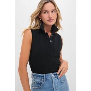 TUCKERNUCK Black Pique Sleeveless Ruffle Margaret Polo Size XS NWT